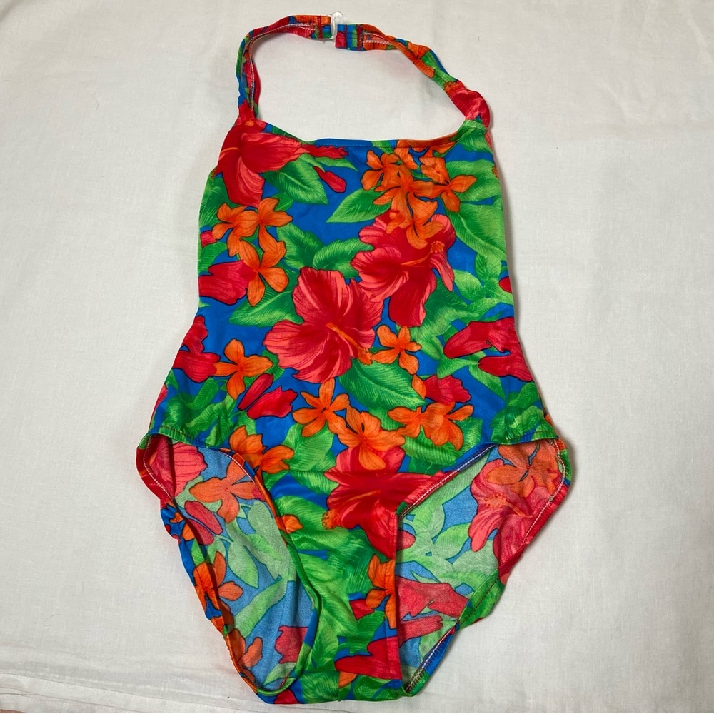 Vintage Sun Streak Halter Floral Swim Suit